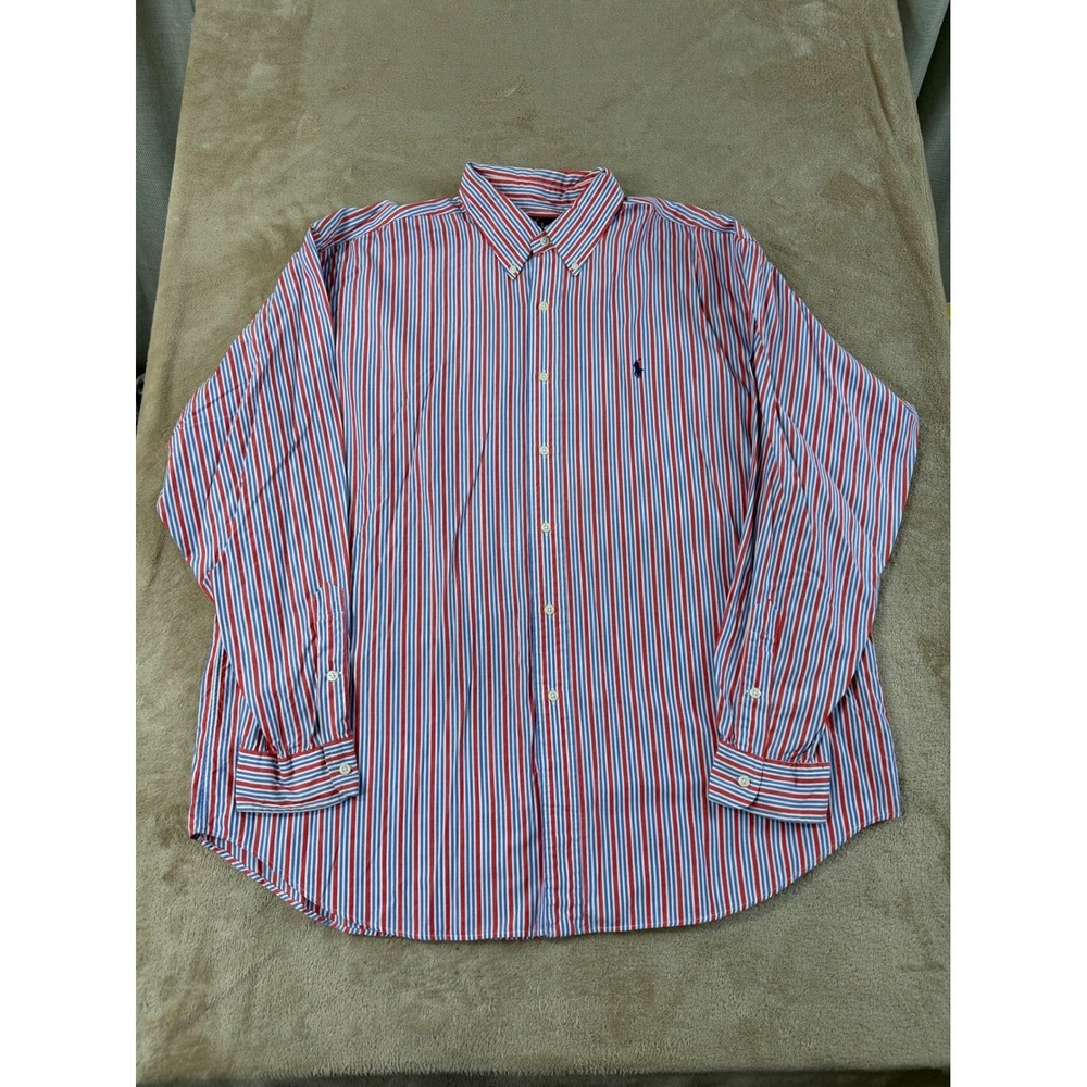 Polo Ralph Lauren Blake shirt Mens XL Red White Blue Striped cotton L/S EUC